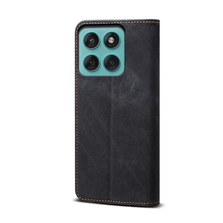 Funda de cuero con tapa y textura vaquera para Motorola Edge 5G 2025 (negra)