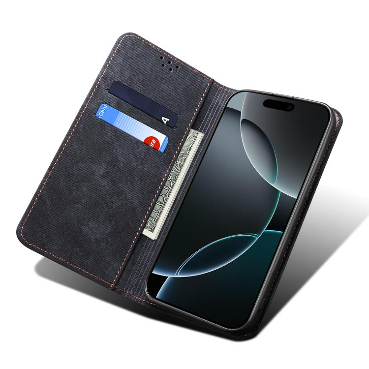 Funda de cuero con tapa y textura vaquera para Motorola Edge 5G 2025 (negra)