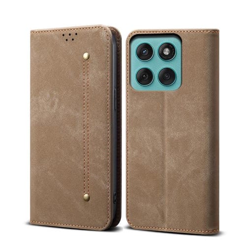 Funda de cuero con tapa y textura vaquera para Motorola Moto G86 Power (caqui)