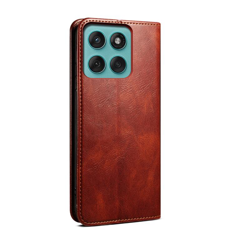 Funda de cuero con textura Crazy Horse y cera de aceite para Motorola Edge 60 (marrón)