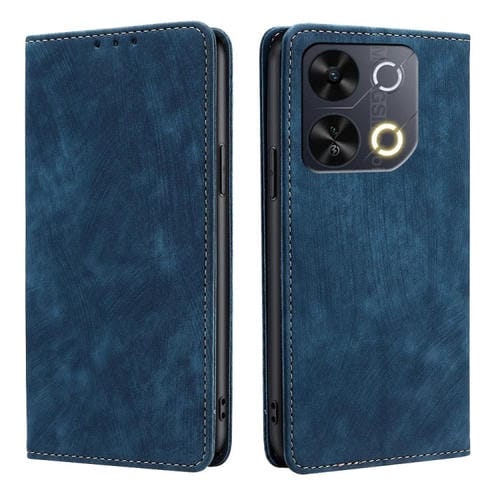 Funda de Cuero Magnética con Cepillo Antirrobo RFID para Teléfono Itel P65 (Azul)