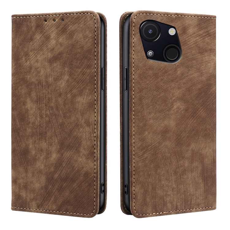 Funda de Cuero Magnética con Cepillo Antirrobo Rfid para Teléfono Itel A50C 4G (Marrón)