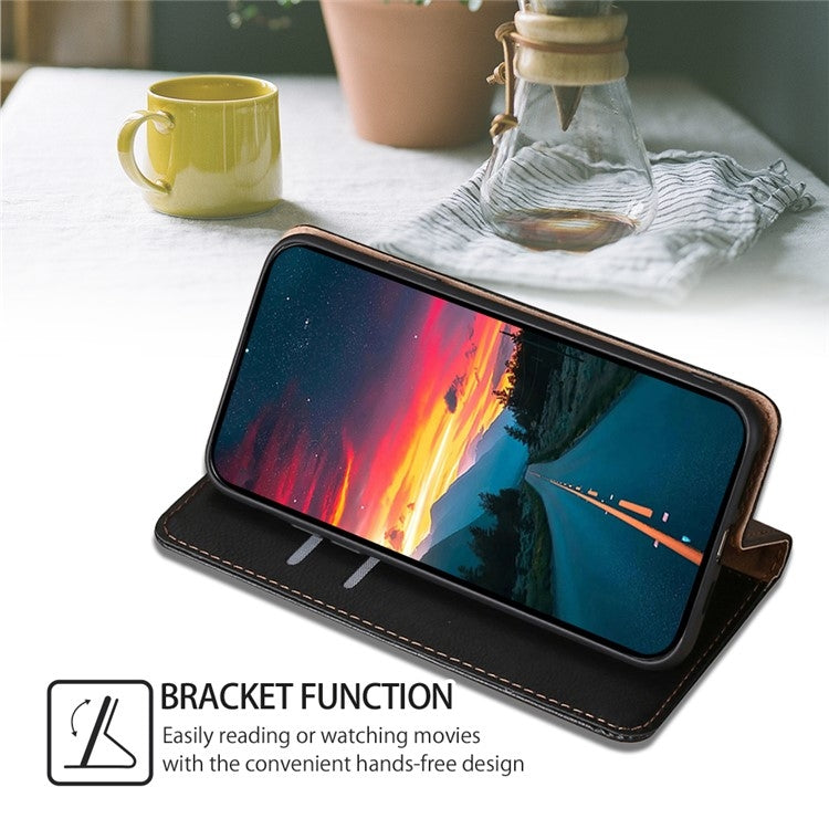 Funda de Cuero Magnética para Teléfono Itel A50C 4G con Acabado Brillante (Negro)
