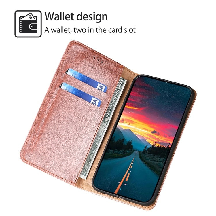Funda de Cuero Magnética para Teléfono Itel P65 con Acabado Brillante (Oro Rosa)
