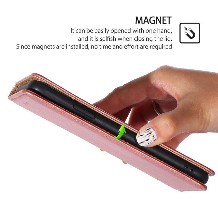 Funda de Cuero Magnética para Teléfono Itel P65 con Acabado Brillante (Oro Rosa)