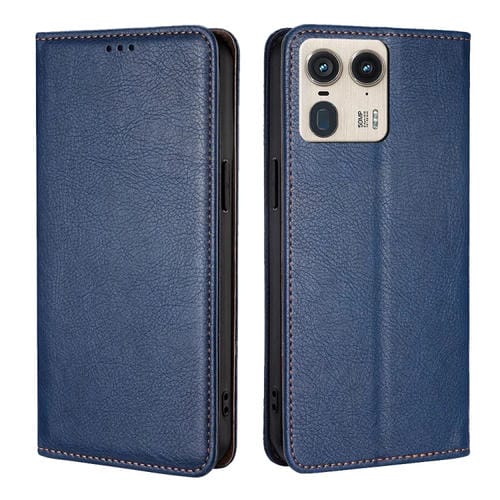 Funda de Cuero Magnética Motorola Edge 50 con Acabado Brillante (Azul)