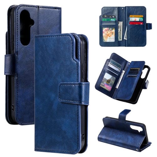 Funda para Teléfono Samsung Galaxy A05 Cuero con Billetera Triple Plegable para 9 Tarjetas (Azul)