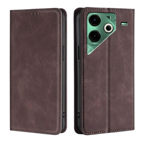 Funda de Cuero Magnética para Tecno Pova 6 Neo 4G con Tacto de Piel (Marrón Oscuro)
