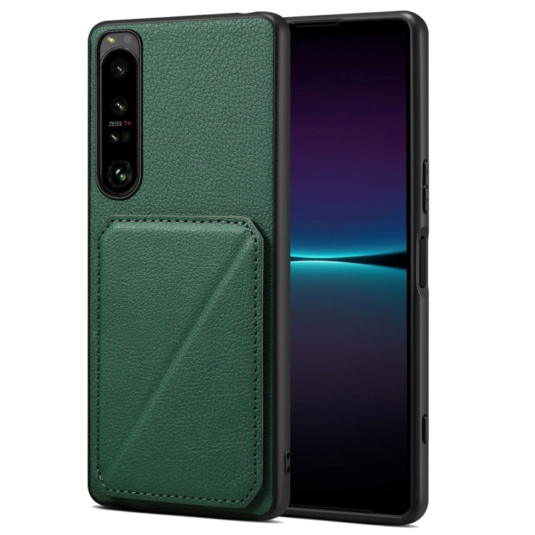 Funda para Sony Xperia 1 IV Denior con Parte Trasera de Piel de Becerro de Imitación y Soporte (Verde)