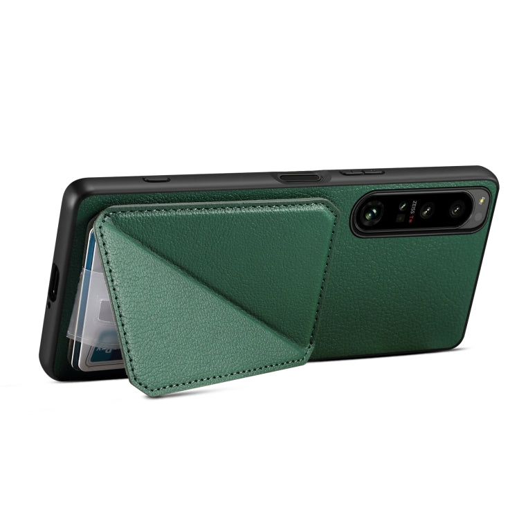 Funda para Sony Xperia 1 IV Denior con Parte Trasera de Piel de Becerro de Imitación y Soporte (Verde)