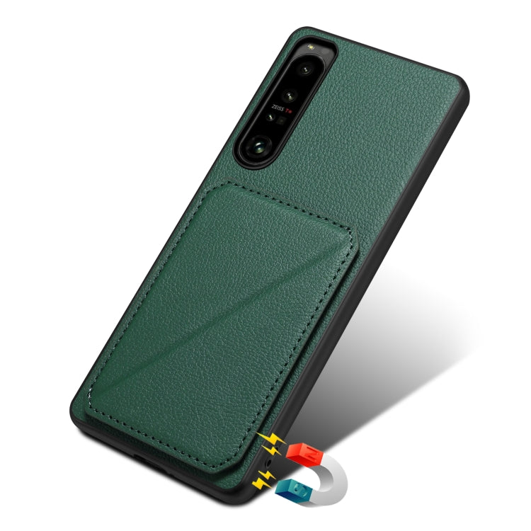 Funda para Sony Xperia 1 IV Denior con Parte Trasera de Piel de Becerro de Imitación y Soporte (Verde)
