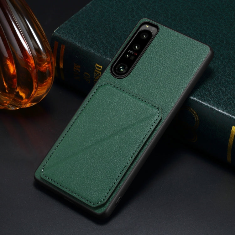 Funda para Sony Xperia 1 IV Denior con Parte Trasera de Piel de Becerro de Imitación y Soporte (Verde)