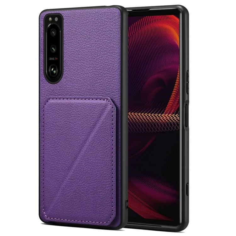 Funda Trasera para Sony Xperia 5 III Denior de Piel de Becerro de Imitación con Soporte (Púrpura)
