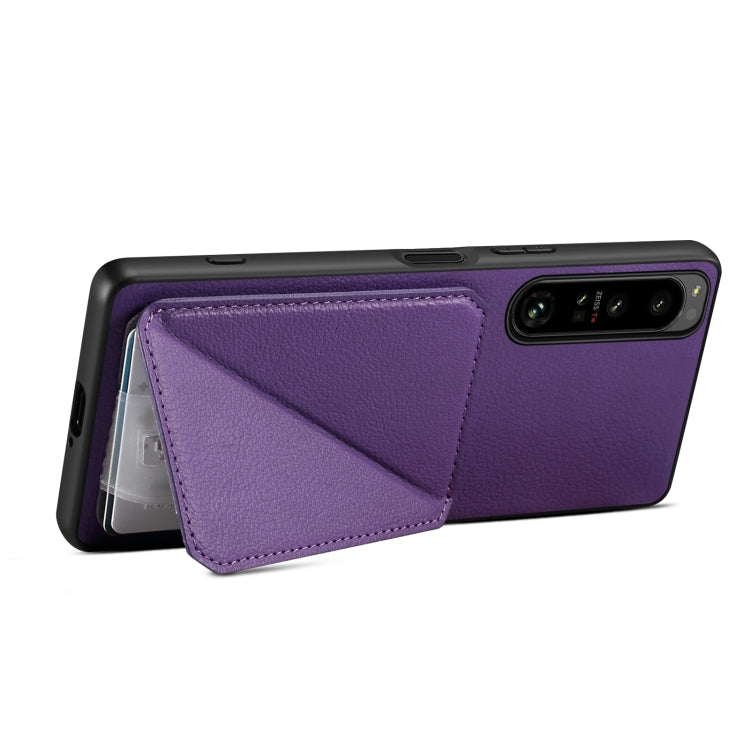 Funda Trasera para Sony Xperia 5 III Denior de Piel de Becerro de Imitación con Soporte (Púrpura)