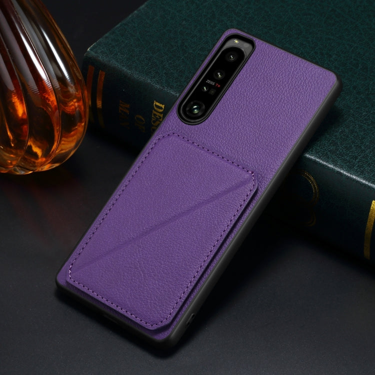 Funda Trasera para Sony Xperia 5 III Denior de Piel de Becerro de Imitación con Soporte (Púrpura)