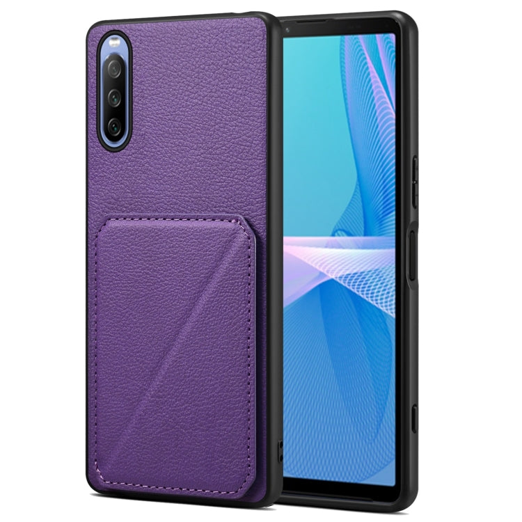 Funda Trasera Sony Xperia 10 IV Denior Piel de Becerro Imitación con Soporte (Púrpura)