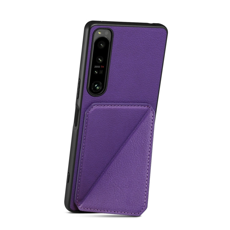 Funda Trasera Sony Xperia 10 IV Denior Piel de Becerro Imitación con Soporte (Púrpura)
