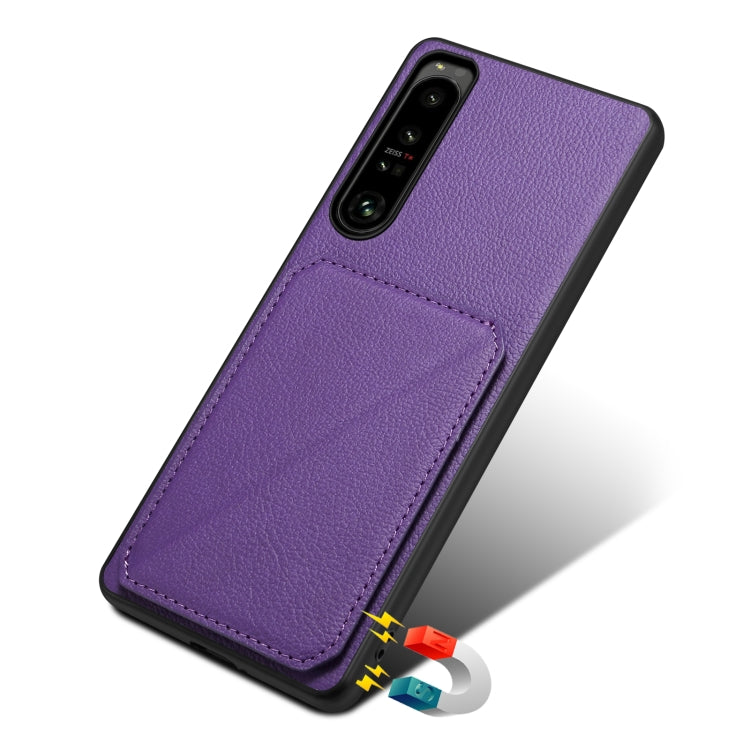 Funda Trasera Sony Xperia 10 IV Denior Piel de Becerro Imitación con Soporte (Púrpura)