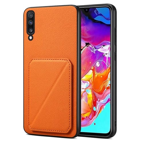 Funda para Teléfono Samsung Galaxy A70 Denior con Parte Trasera de Piel de Becerro de Imitación y Soporte (Naranja)