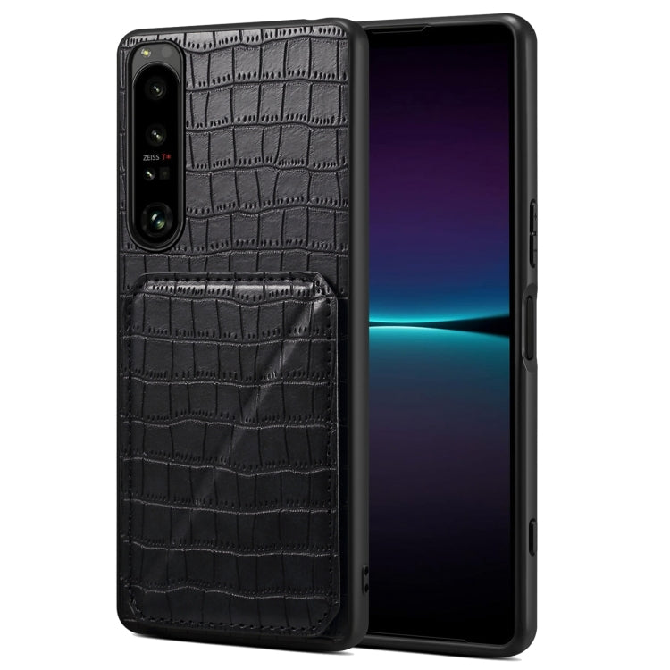 Funda Trasera Sony Xperia 1 IV Denior Piel de Cocodrilo con Soporte (Negro)