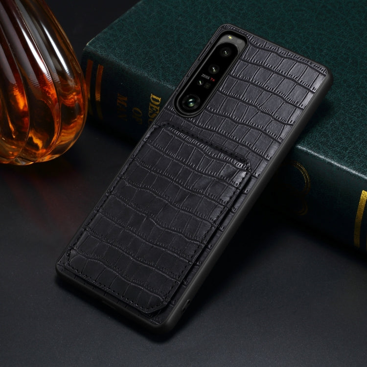 Funda Trasera Sony Xperia 1 IV Denior Piel de Cocodrilo con Soporte (Negro)