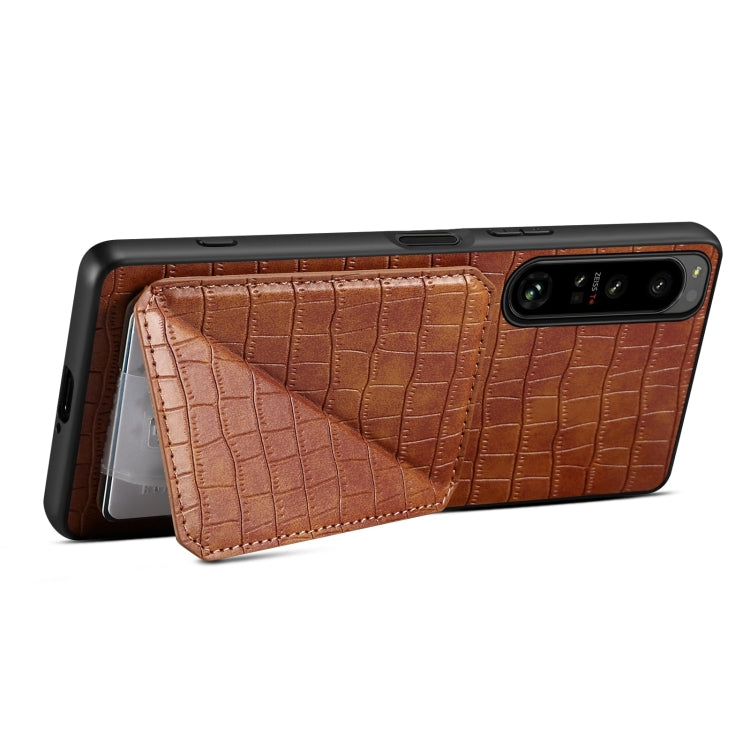 Funda Trasera Sony Xperia 10 IV Denior Piel Cocodrilo Imitación con Soporte (Marrón)