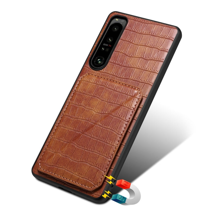 Funda Trasera Sony Xperia 10 IV Denior Piel Cocodrilo Imitación con Soporte (Marrón)