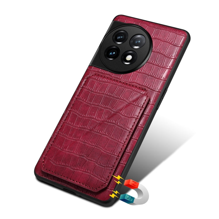 Funda Trasera Denior para Oppo K11 y Oneplus Nord Ce3 5G de Piel Cocodrilo con Soporte (Rojo Rosa)