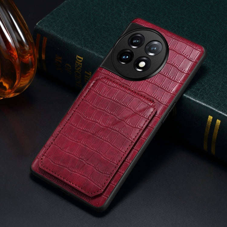 Funda Trasera Denior para Oppo K11 y Oneplus Nord Ce3 5G de Piel Cocodrilo con Soporte (Rojo Rosa)