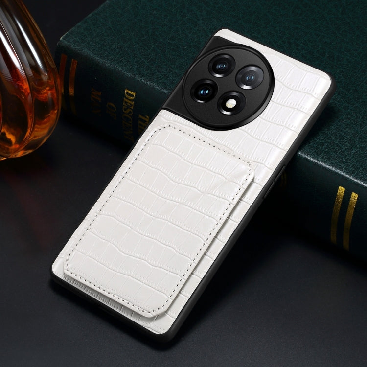 Funda Trasera OnePlus 11 5G Denior Piel de Cocodrilo con Soporte (Blanco)