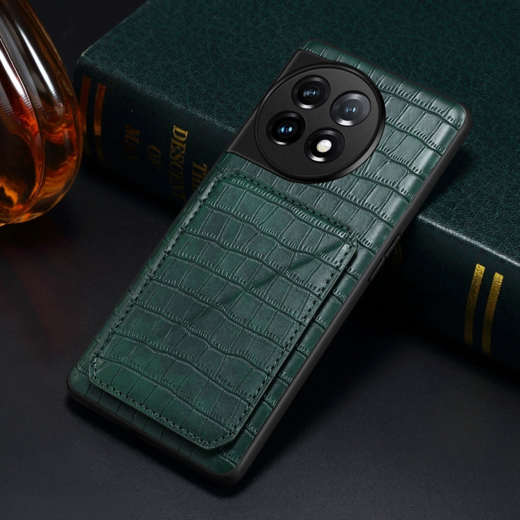 Funda Trasera OnePlus Ace 2 Pro 5G Denior Piel de Cocodrilo Imitación con Soporte (Verde)