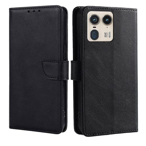 Funda de Cuero con Tapa y Hebilla para Motorola Edge 50 Ultra (Negro)