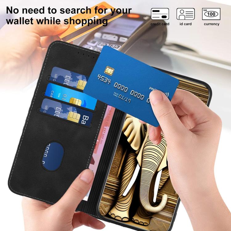 Funda de Cuero Huawei Nova 8 Se con Relieve Cabeza de Elefante y Cordón (Negro)