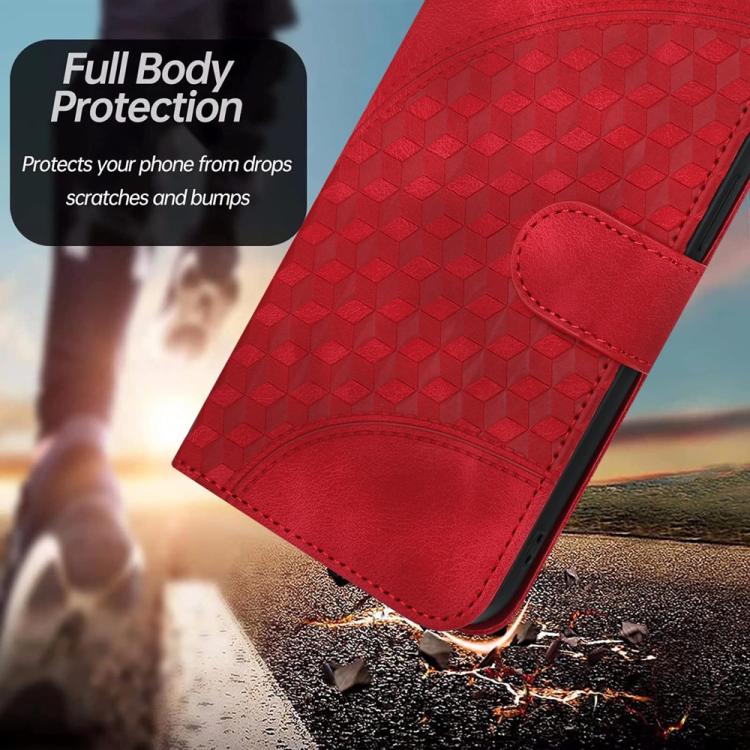 Funda de Cuero Huawei P50 con Relieve Cabeza de Elefante y Cordón (Rojo)