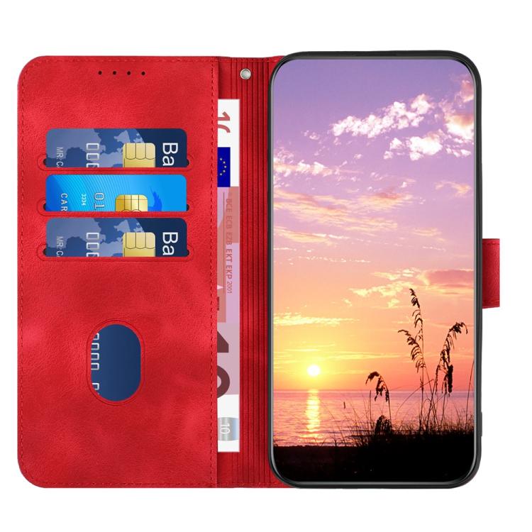 Funda de Cuero Huawei P50 Pro con Relieve de Cabeza de Elefante y Cordón (Rojo)