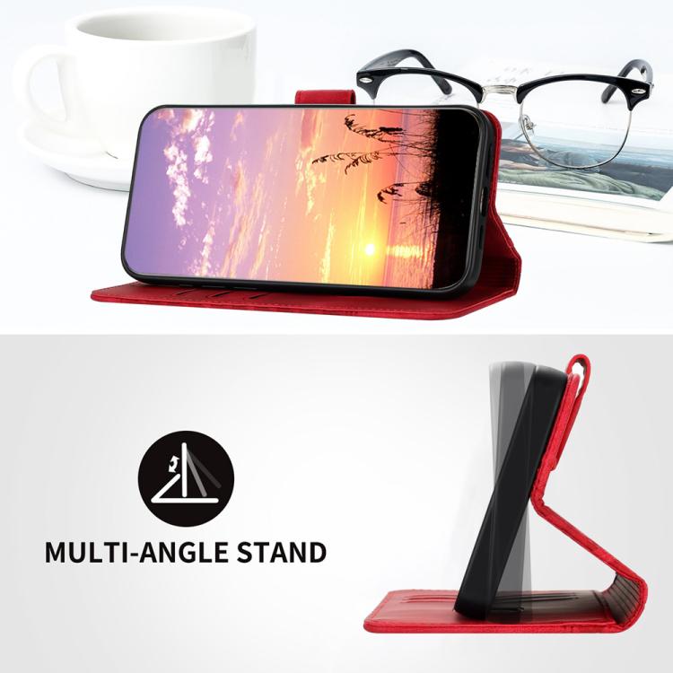 Funda de Cuero Huawei P50 Pro con Relieve de Cabeza de Elefante y Cordón (Rojo)
