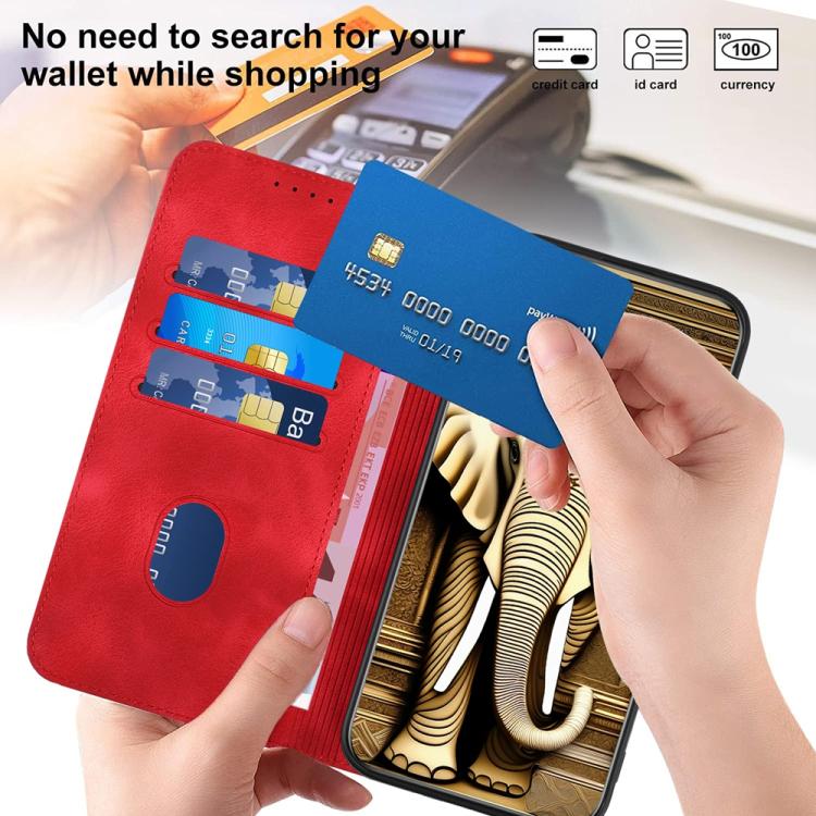 Funda de Cuero Huawei P50 Pro con Relieve de Cabeza de Elefante y Cordón (Rojo)