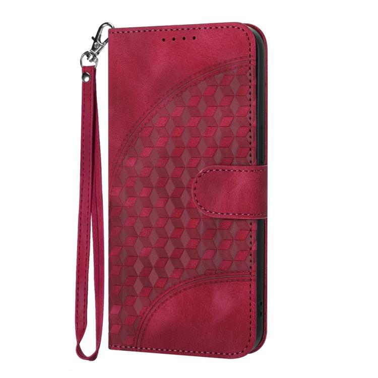 Funda de Cuero con Relieve de Cabeza de Elefante para Huawei P60 y P60 Pro con Cordón (Rosa Rojo)