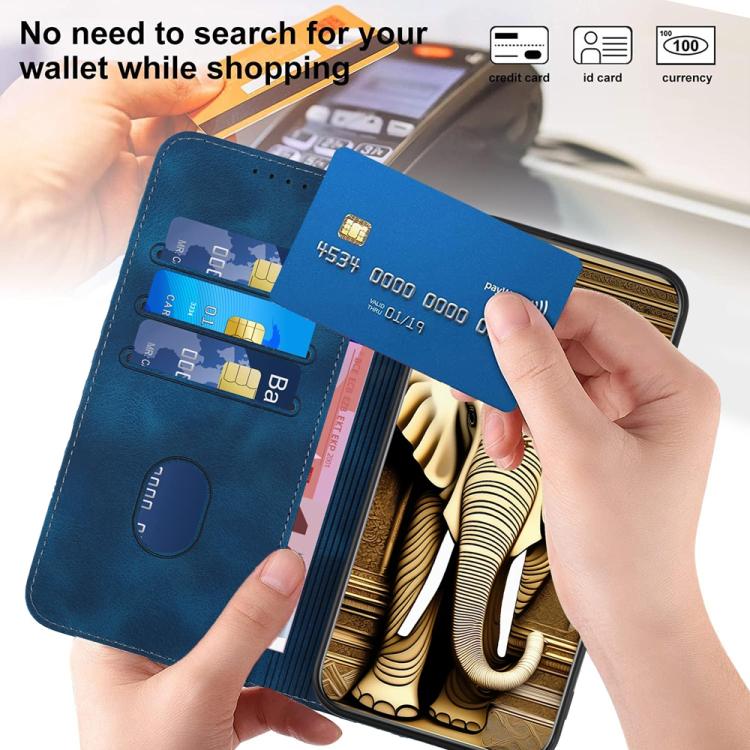 Funda de Cuero Huawei P60/P60 Pro con Relieve Cabeza de Elefante y Cordón (Azul Real)