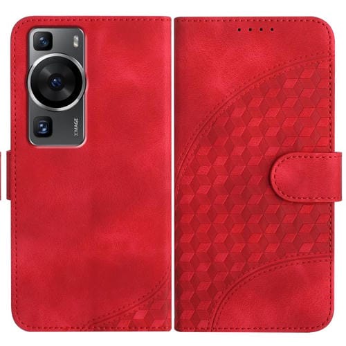 Funda de Cuero con Relieve Cabeza de Elefante para Huawei P60 y P60 Pro con Cordón (Rojo)