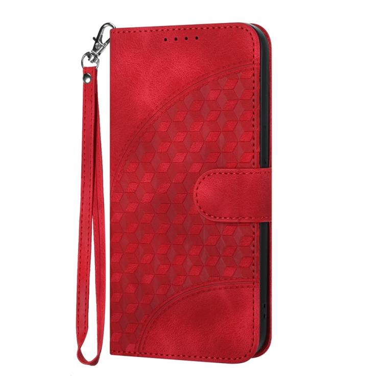 Funda de Cuero con Relieve Cabeza de Elefante para Huawei P60 y P60 Pro con Cordón (Rojo)