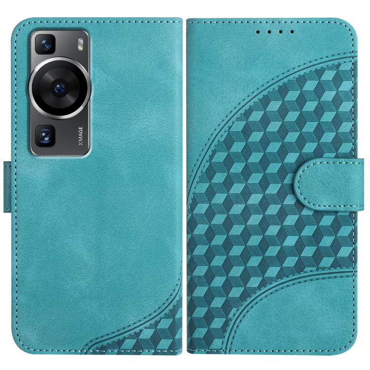 Funda de Cuero Huawei P60/P60 Pro con Relieve Cabeza de Elefante y Cordón (Azul Claro)