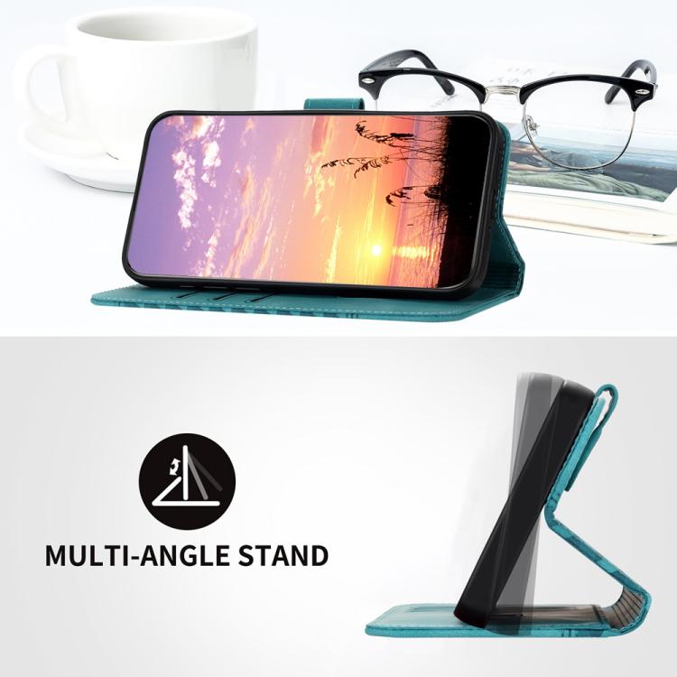 Funda de Cuero con Relieve de Cabeza de Elefante para Huawei Enjoy 20E con Cordón (Azul Claro)
