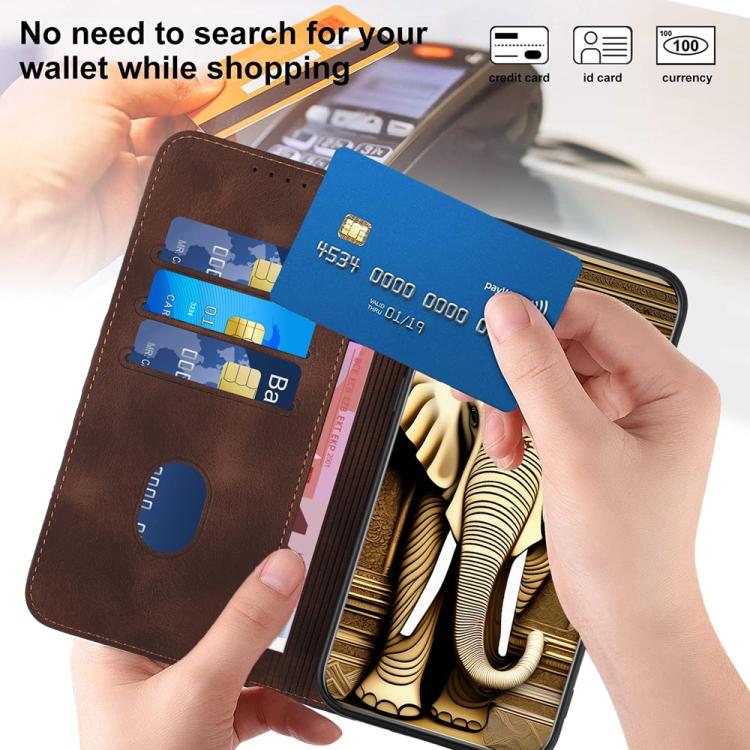 Funda de Cuero con Relieve Cabeza de Elefante para Huawei Enjoy 50 Nova Y70 con Cordón (Café)