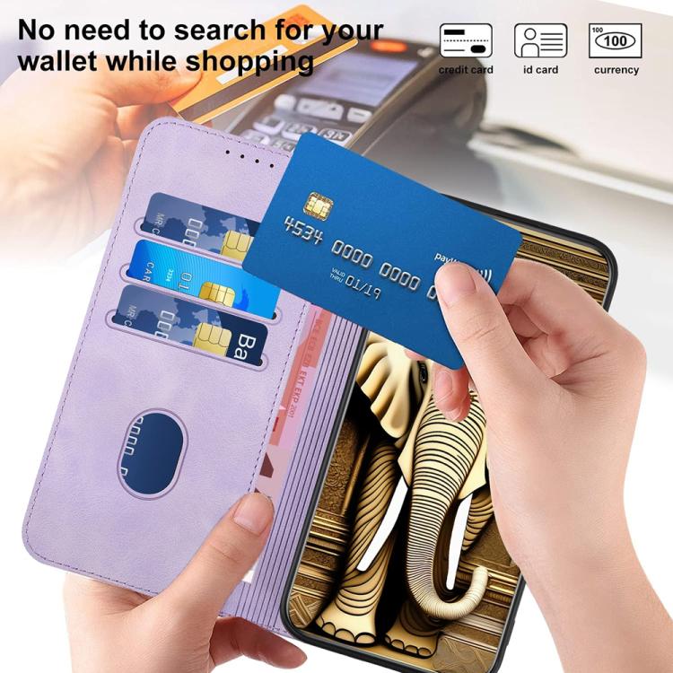 Funda de Cuero con Relieve Cabeza de Elefante para Huawei Nova Y72 con Cordón (Morado Claro)