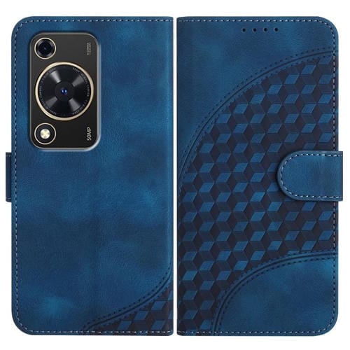 Funda de Cuero Huawei Nova Y72 con Relieve de Cabeza de Elefante y Cordón (Azul Real)
