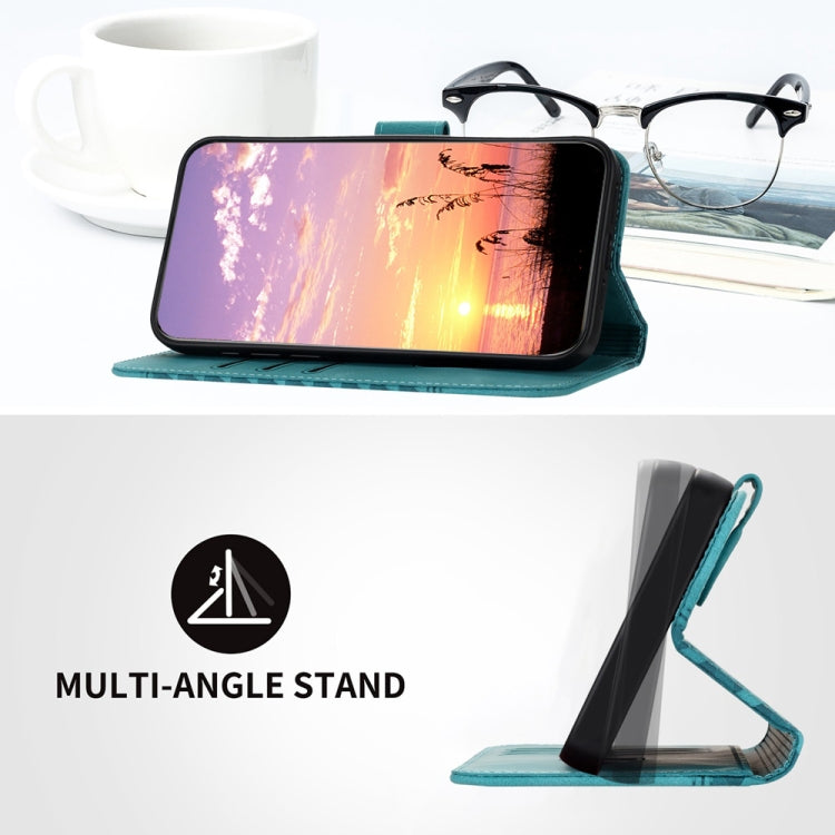 Funda de Cuero con Relieve de Cabeza de Elefante para Sharp Aquos R9 Pro con Cordón (Azul Claro)