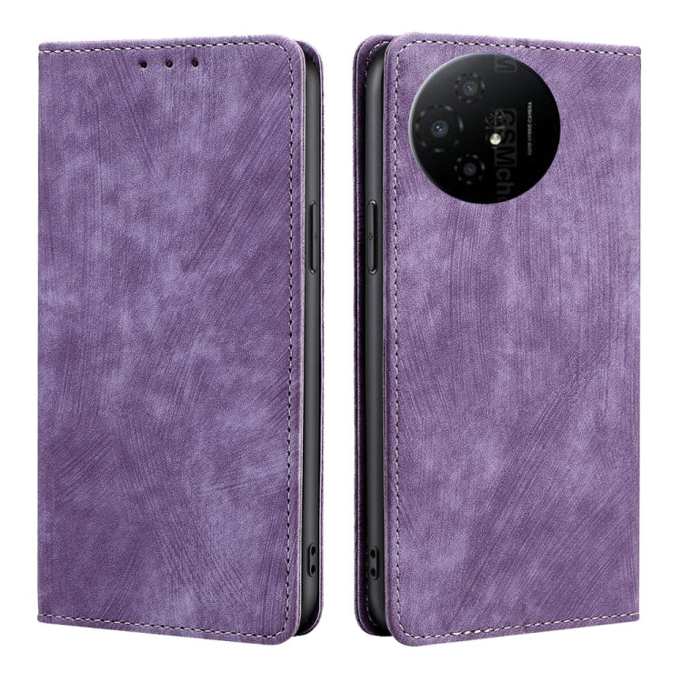 Funda de Cuero Magnética con Cepillo Antirrobo RFID para TCL 50 XL (Morado)
