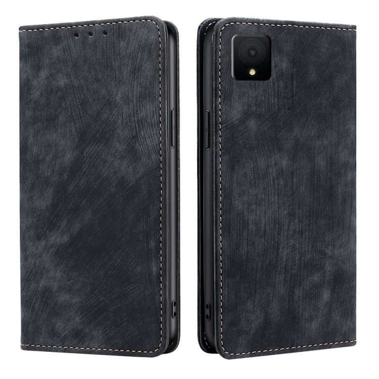 Funda de Cuero Magnética para Teléfono TCL 502 con Cepillo Antirrobo Rfid (Negro)