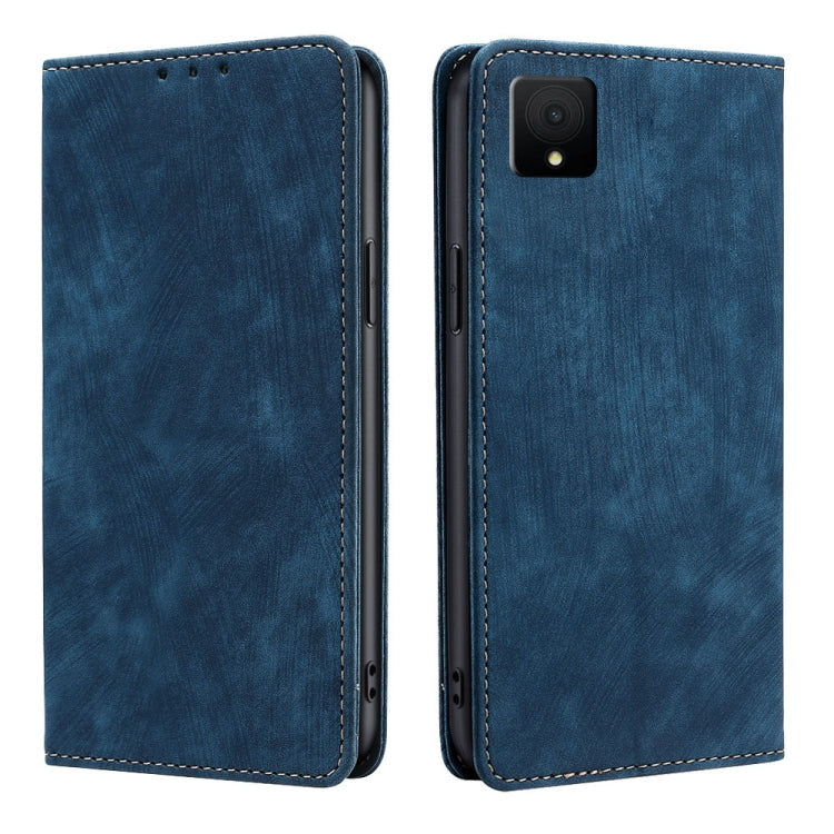 Funda de Cuero Magnética para Teléfono TCL 502 con Cepillo Antirrobo Rfid (Azul)
